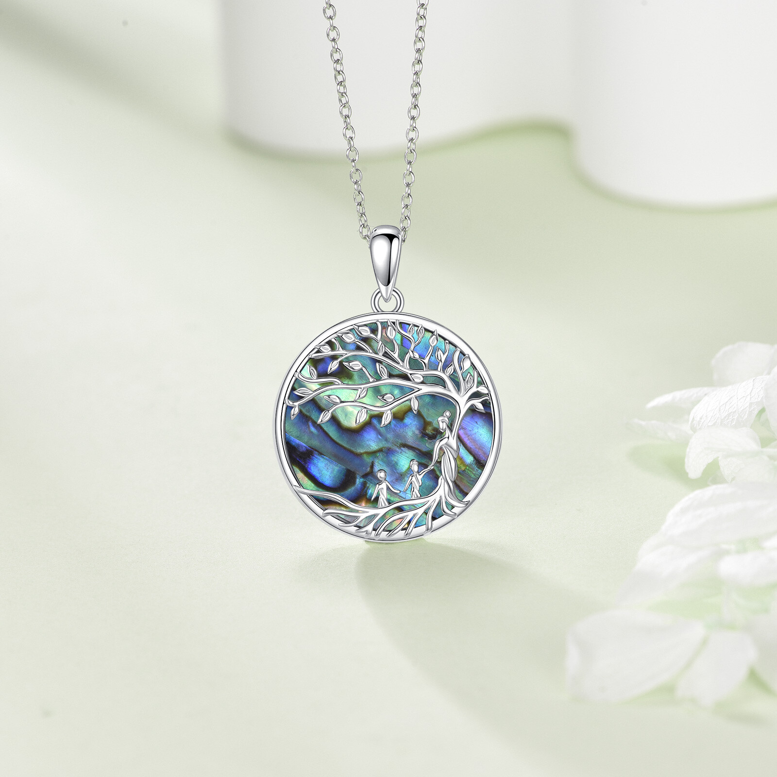 925 Sterling Silver Abalone Shell Tree of Life Necklace